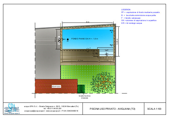 piscina interrata isoblok con, fondo piano, scala interna, bordo in legno di teck, progetto Acqua SPA®
